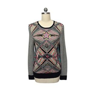 Aldomartins Anthropologie Sweater Womens‎ Medium Black Multicolor Crewneck Star